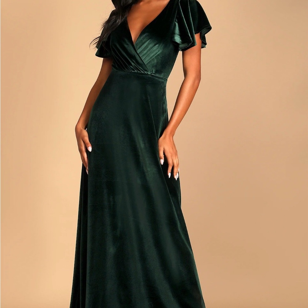 Lulu's Deep Green Velvet Maxi Dress